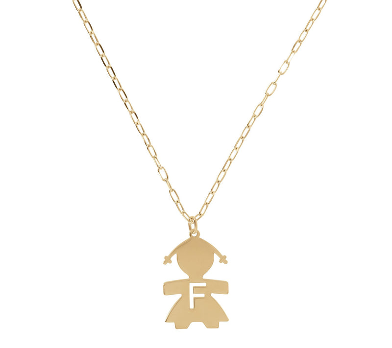 Italian Silver 18K Plated Girl Initial w/ Paperclip Link Chain — View 13