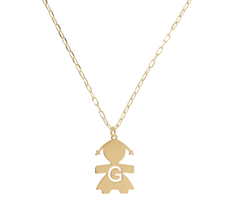 Italian Silver 18K Plated Girl Initial w/ Paperclip Link Chain — View 15