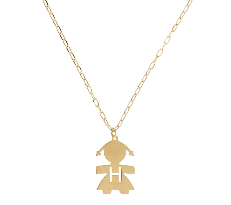 Italian Silver 18K Plated Girl Initial w/ Paperclip Link Chain — View 17