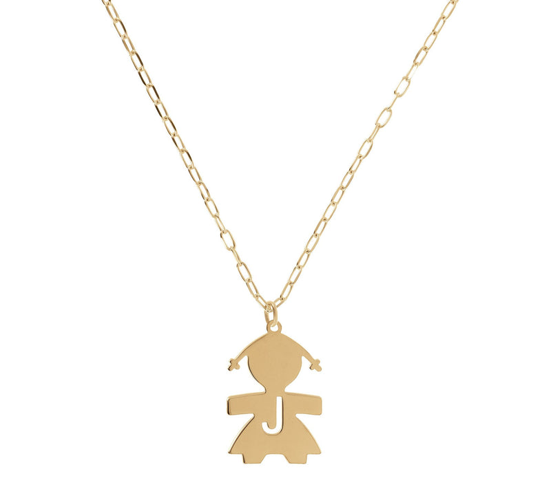 Italian Silver 18K Plated Girl Initial w/ Paperclip Link Chain — View 21