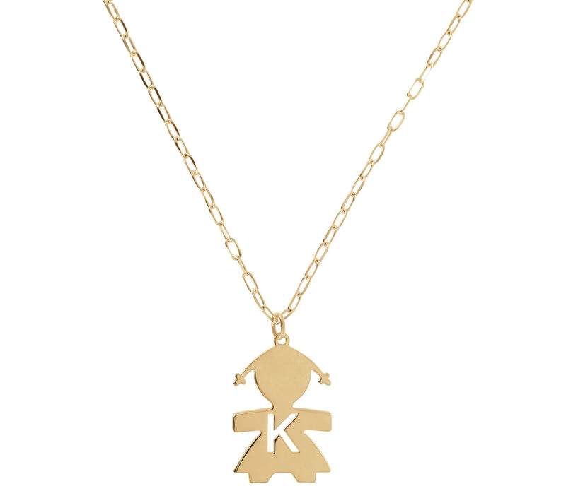 Italian Silver 18K Plated Girl Initial w/ Paperclip Link Chain — View 23