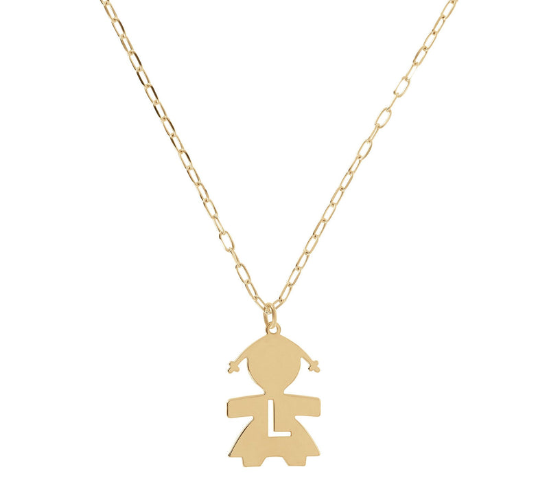 Italian Silver 18K Plated Girl Initial w/ Paperclip Link Chain — View 25