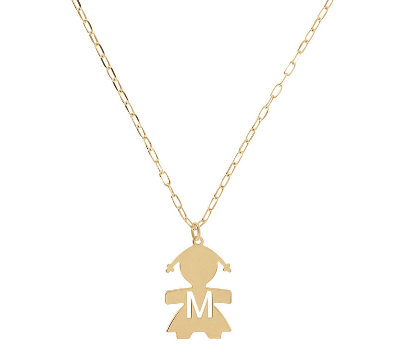 Italian Silver 18K Plated Girl Initial w/ Paperclip Link Chain — View 27