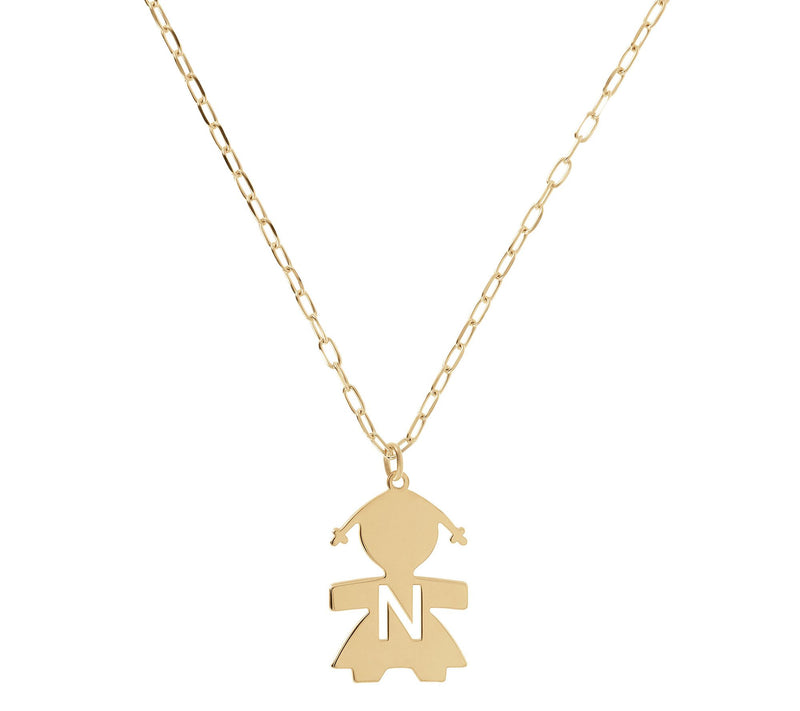 Italian Silver 18K Plated Girl Initial w/ Paperclip Link Chain — View 29