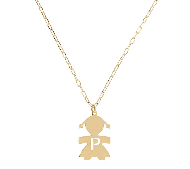 Italian Silver 18K Plated Girl Initial w/ Paperclip Link Chain — View 33