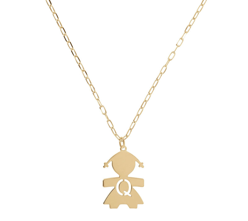Italian Silver 18K Plated Girl Initial w/ Paperclip Link Chain — View 35