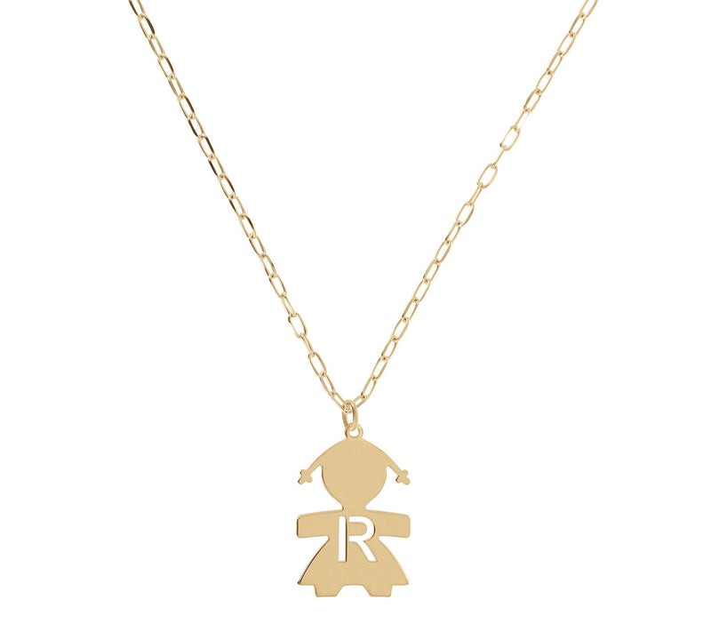 Italian Silver 18K Plated Girl Initial w/ Paperclip Link Chain — View 37