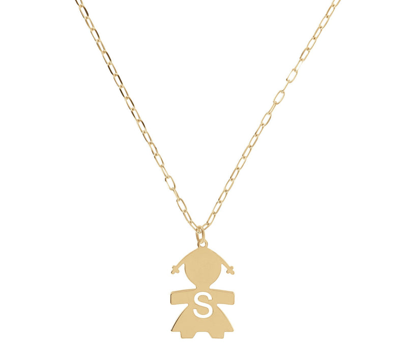 Italian Silver 18K Plated Girl Initial w/ Paperclip Link Chain — View 39