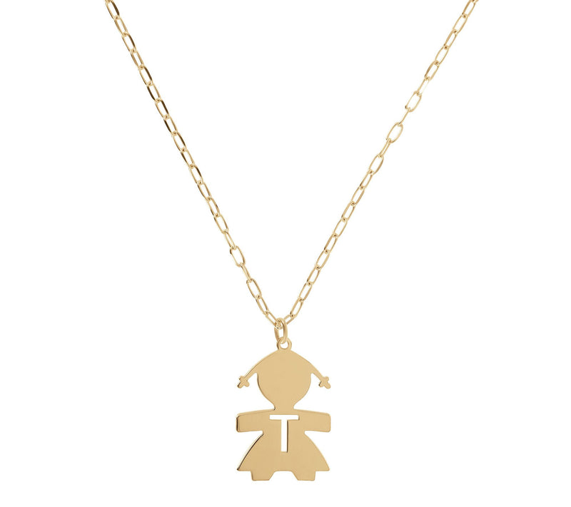Italian Silver 18K Plated Girl Initial w/ Paperclip Link Chain — View 41