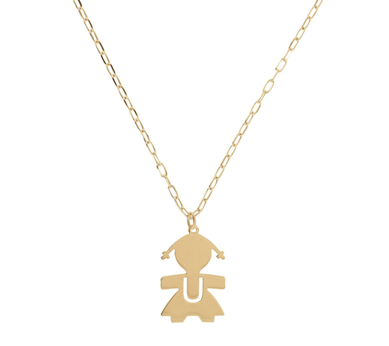 Italian Silver 18K Plated Girl Initial w/ Paperclip Link Chain — View 43