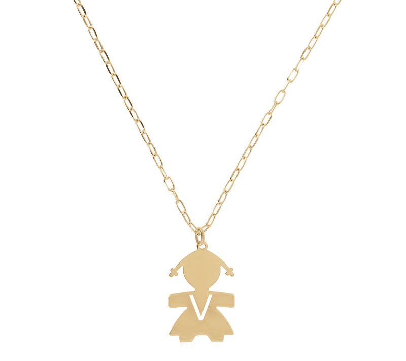 Italian Silver 18K Plated Girl Initial w/ Paperclip Link Chain — View 45