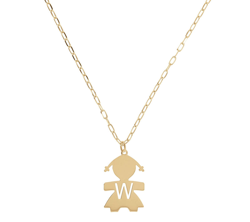 Italian Silver 18K Plated Girl Initial w/ Paperclip Link Chain — View 47