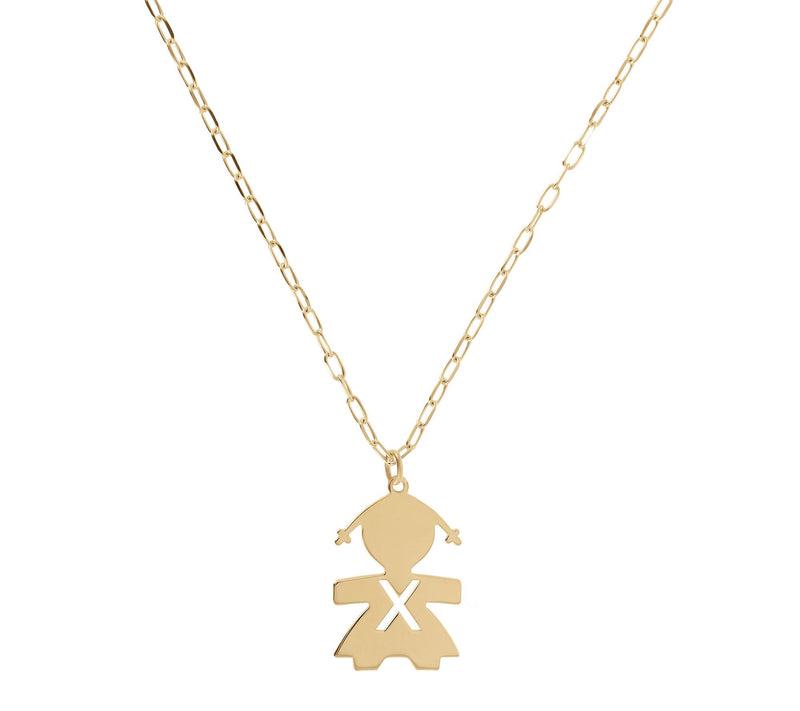 Italian Silver 18K Plated Girl Initial w/ Paperclip Link Chain — View 49