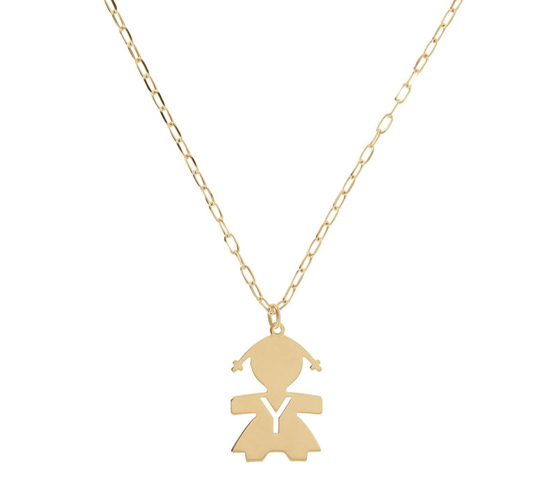 Italian Silver 18K Plated Girl Initial w/ Paperclip Link Chain — View 51