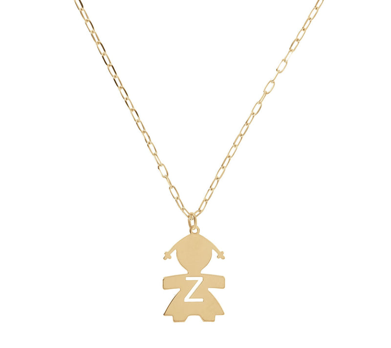 Italian Silver 18K Plated Girl Initial w/ Paperclip Link Chain — View 53