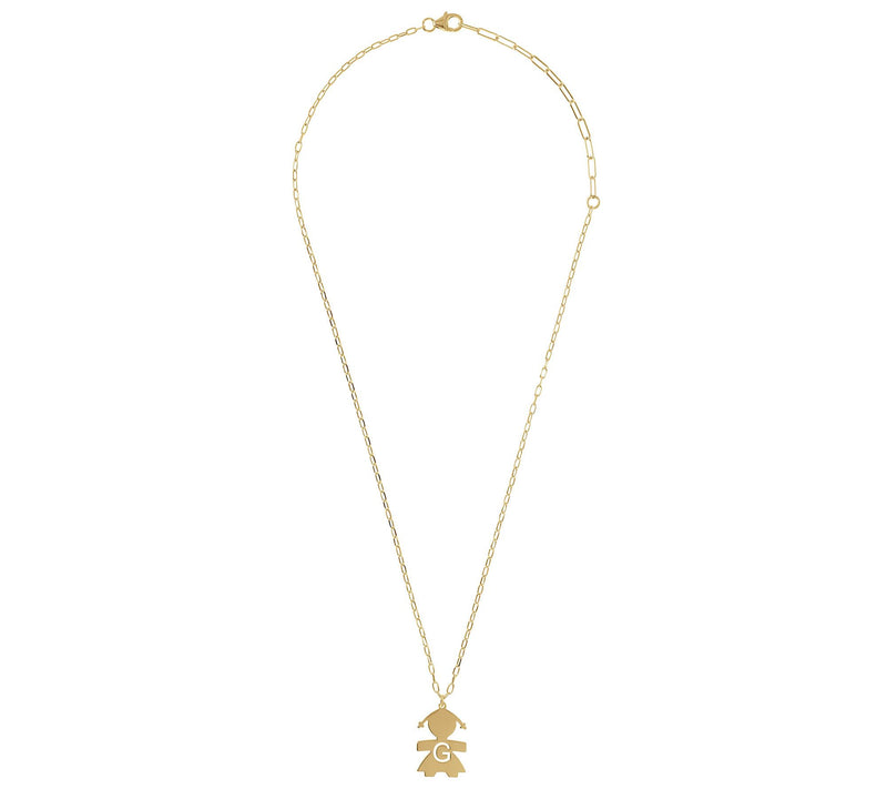 Italian Silver 18K Plated Girl Initial w/ Paperclip Link Chain — View 54
