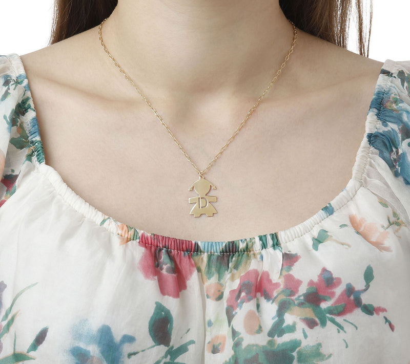 Italian Silver 18K Plated Girl Initial w/ Paperclip Link Chain — View 55