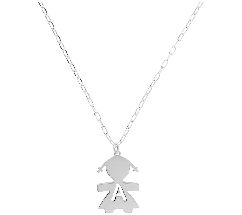 Italian Silver Girl Initial Pendant w/ Papercli p Link Chain — View 3