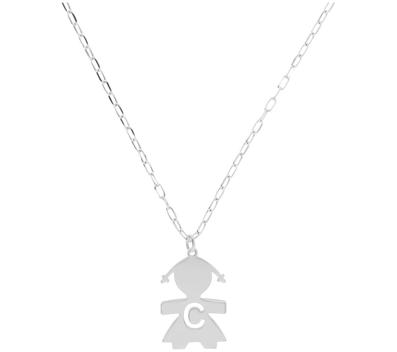 Italian Silver Girl Initial Pendant w/ Papercli p Link Chain — View 7