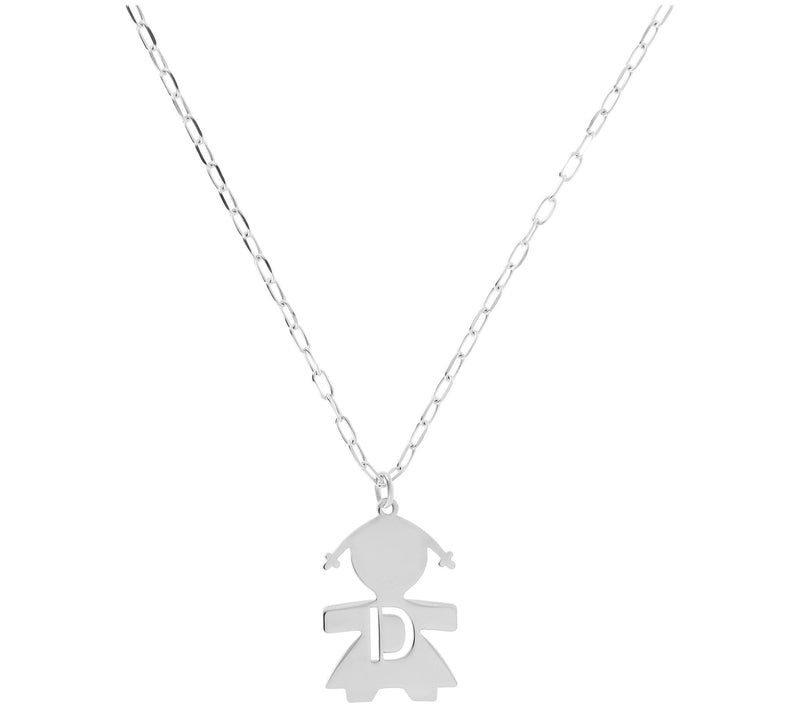 Italian Silver Girl Initial Pendant w/ Papercli p Link Chain — View 9
