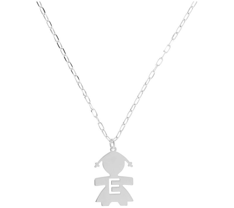 Italian Silver Girl Initial Pendant w/ Papercli p Link Chain — View 11