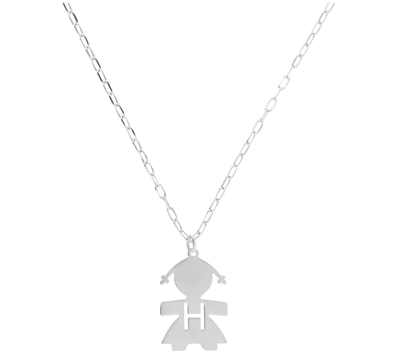 Italian Silver Girl Initial Pendant w/ Papercli p Link Chain — View 17