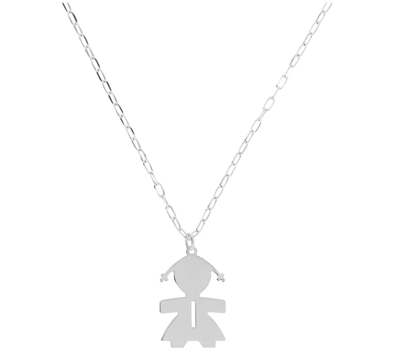 Italian Silver Girl Initial Pendant w/ Papercli p Link Chain — View 19