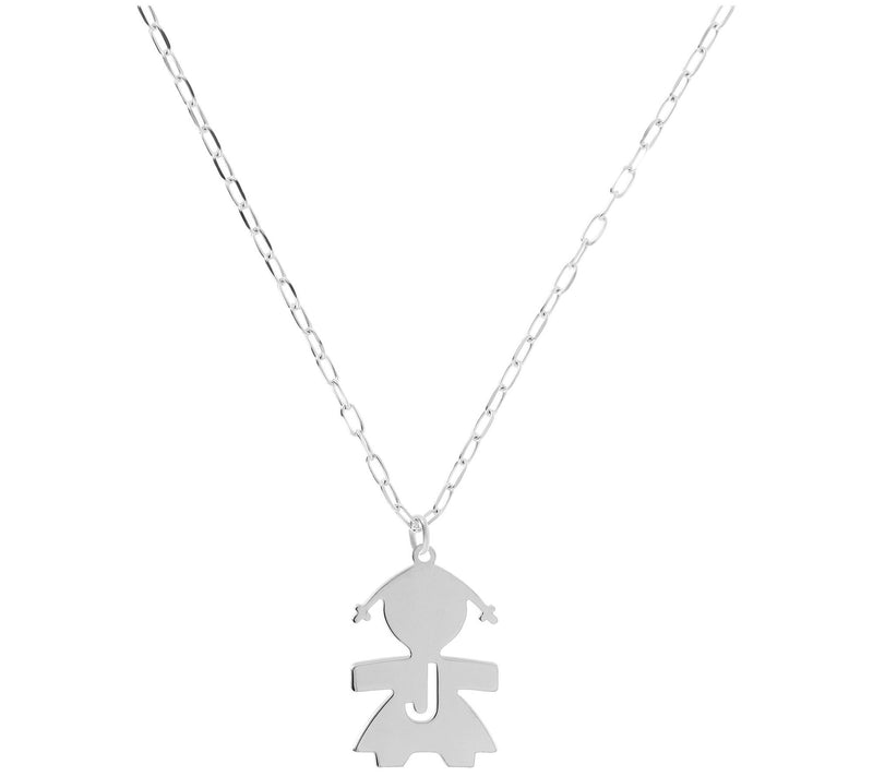 Italian Silver Girl Initial Pendant w/ Papercli p Link Chain — View 21