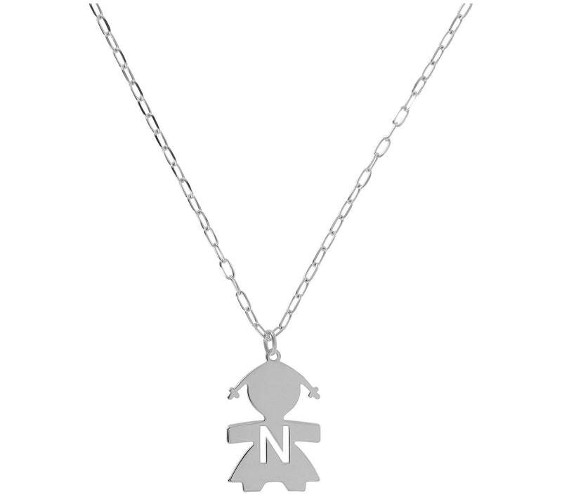 Italian Silver Girl Initial Pendant w/ Papercli p Link Chain — View 29