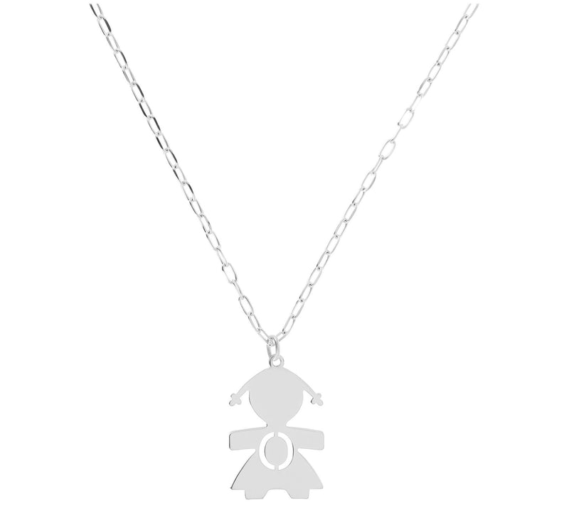 Italian Silver Girl Initial Pendant w/ Papercli p Link Chain — View 31