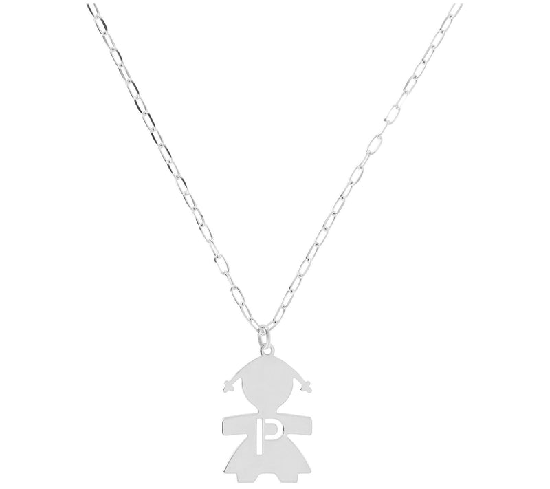 Italian Silver Girl Initial Pendant w/ Papercli p Link Chain — View 33
