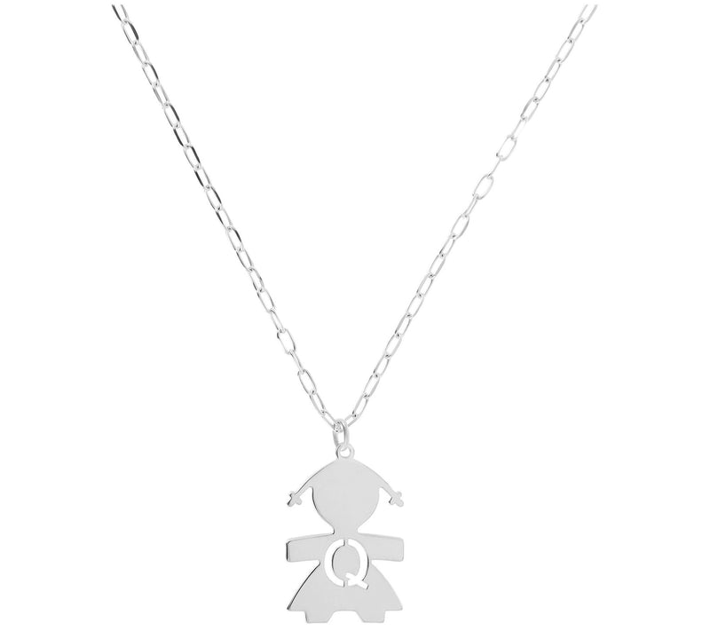 Italian Silver Girl Initial Pendant w/ Papercli p Link Chain — View 35
