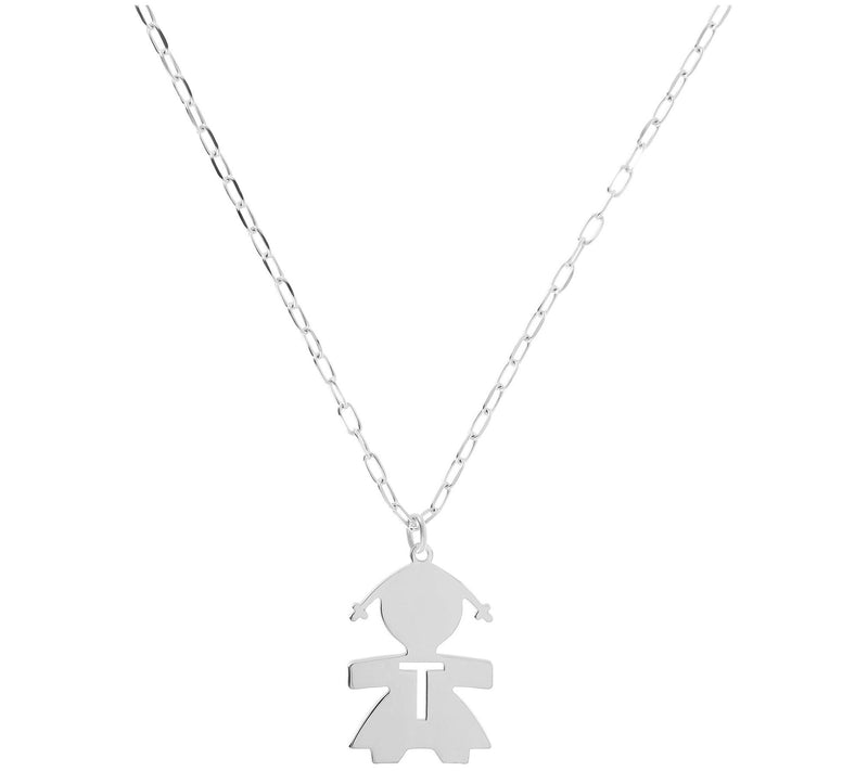 Italian Silver Girl Initial Pendant w/ Papercli p Link Chain — View 41
