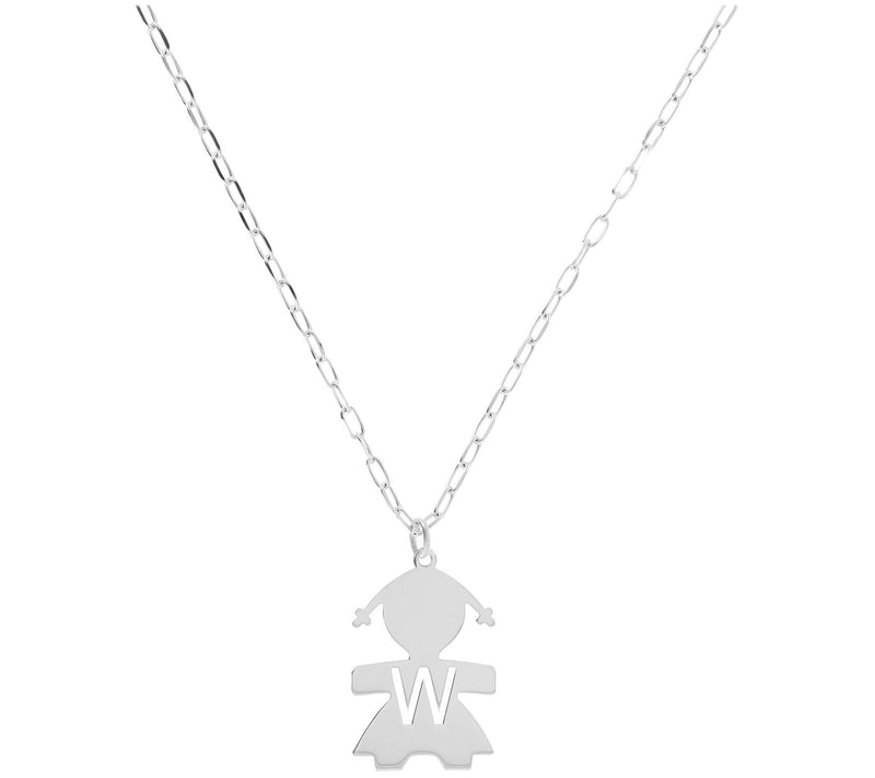 Italian Silver Girl Initial Pendant w/ Papercli p Link Chain — View 47