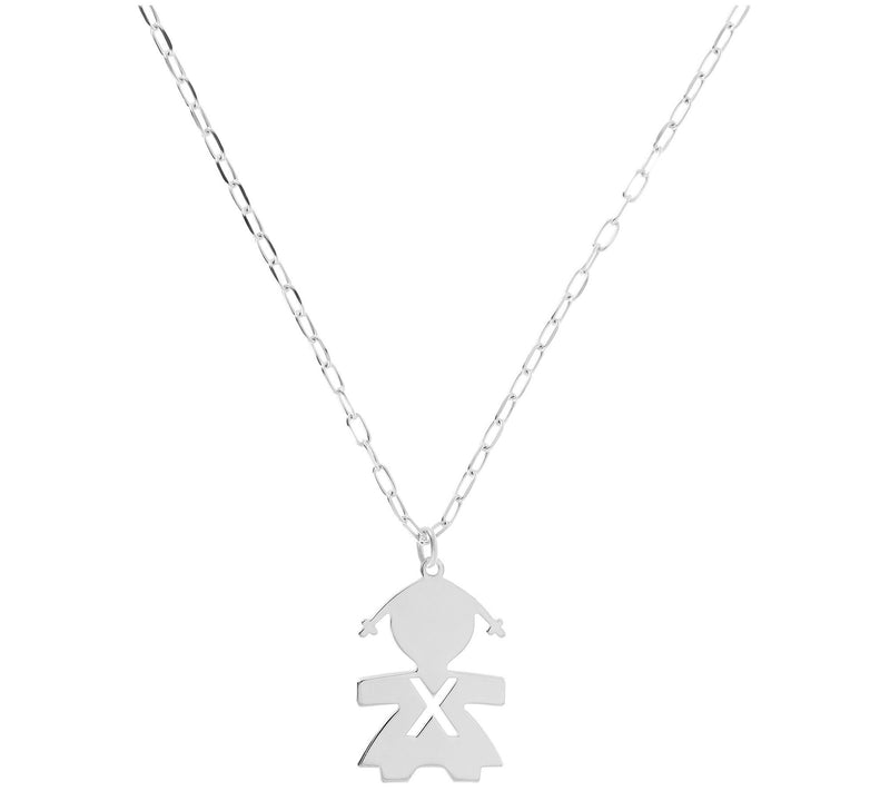 Italian Silver Girl Initial Pendant w/ Papercli p Link Chain — View 49