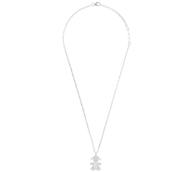 Italian Silver Girl Initial Pendant w/ Papercli p Link Chain — View 54