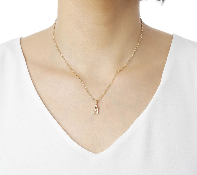 Diamonique Gold Clad Initial Pendant w/ Papercl ip Link Chain — View 55