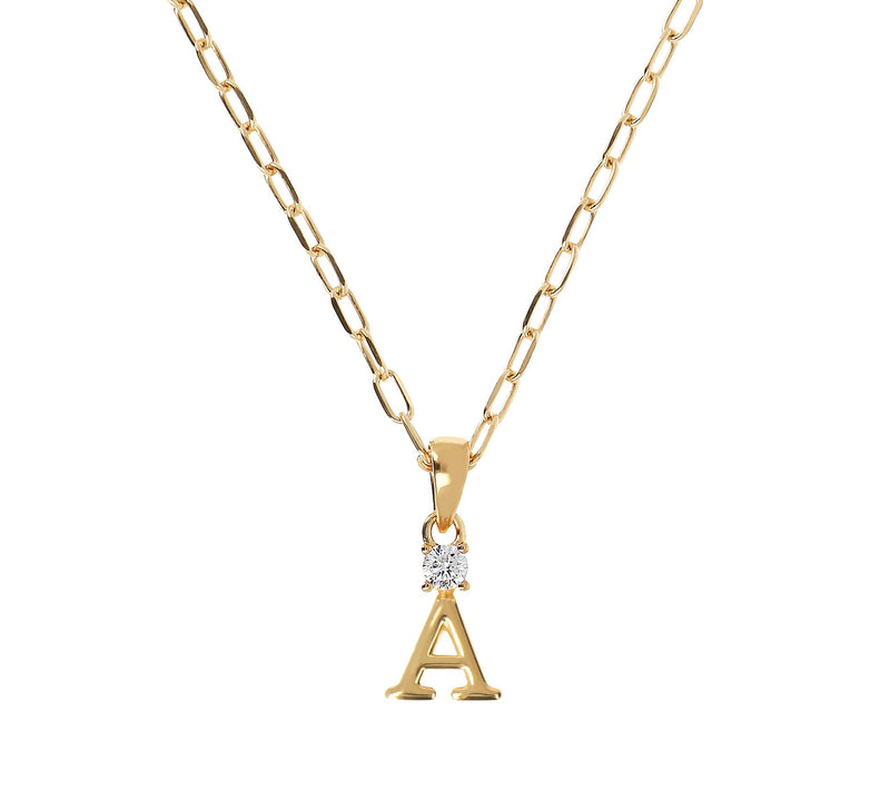 Diamonique Gold Clad Initial Pendant w/ Papercl ip Link Chain — View 5