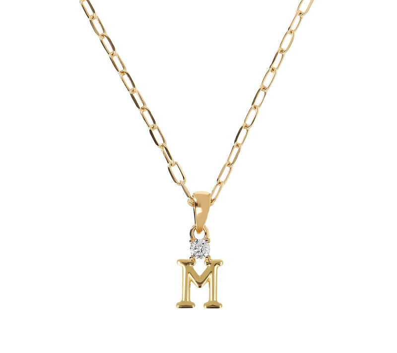 Diamonique Gold Clad Initial Pendant w/ Papercl ip Link Chain — View 3