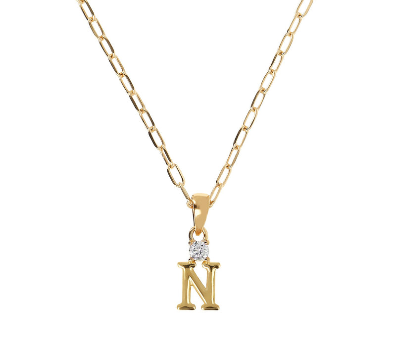 Diamonique Gold Clad Initial Pendant w/ Papercl ip Link Chain — View 29