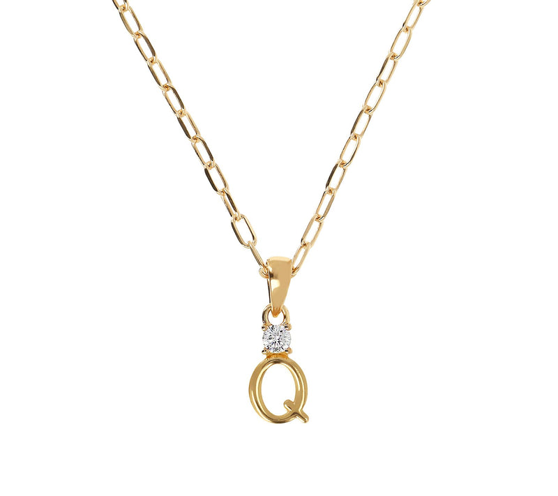 Diamonique Gold Clad Initial Pendant w/ Papercl ip Link Chain — View 35
