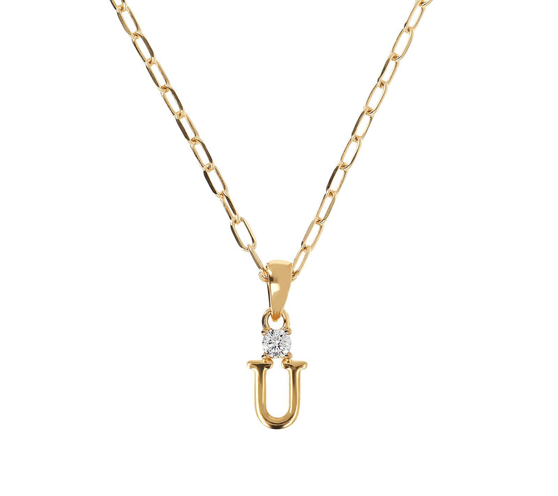 Diamonique Gold Clad Initial Pendant w/ Papercl ip Link Chain — View 43