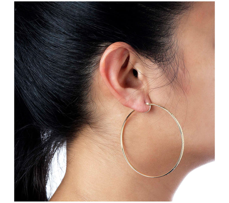 EternaGold 2-1/2" Diamond Cut Hoop Earrings, 14 K Gold — View 7