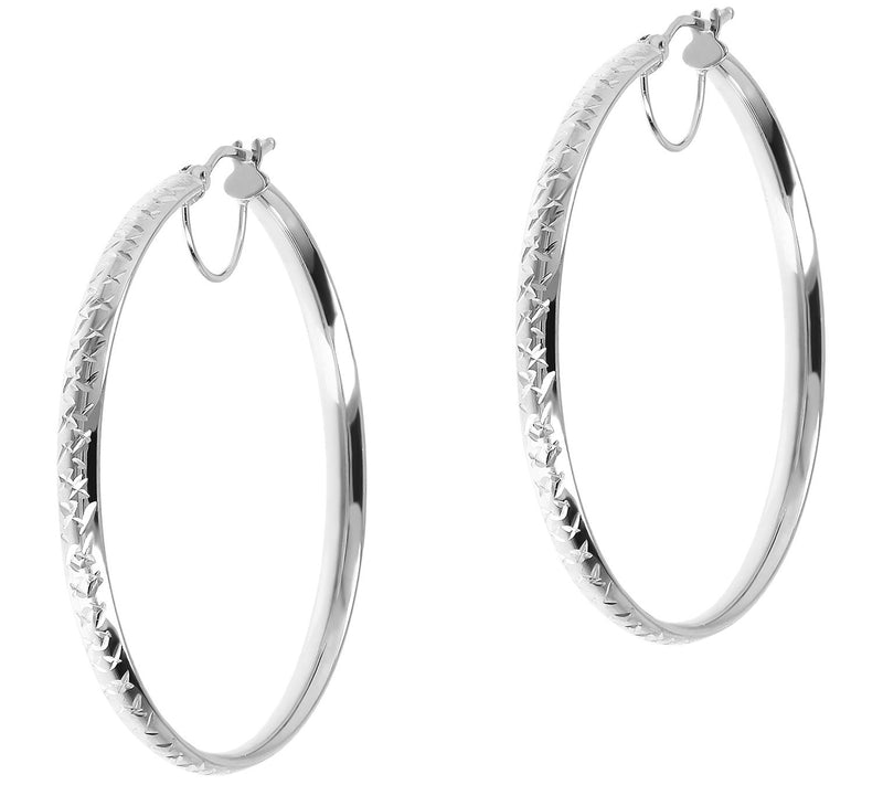 EternaGold 1-1/2" Diamond Cut Hoop Earrings, 14K Gold — View 5