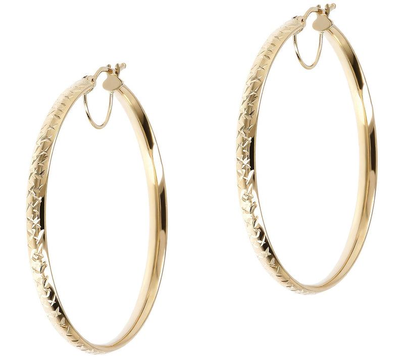 EternaGold 1-1/2" Diamond Cut Hoop Earrings, 14K Gold — View 3