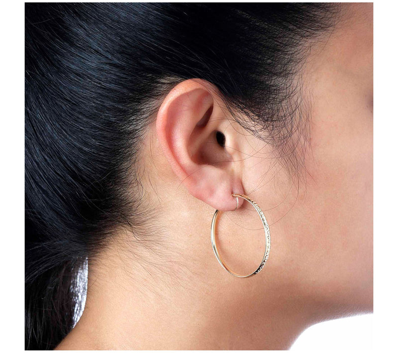 EternaGold 1-1/2" Diamond Cut Hoop Earrings, 14K Gold — View 7