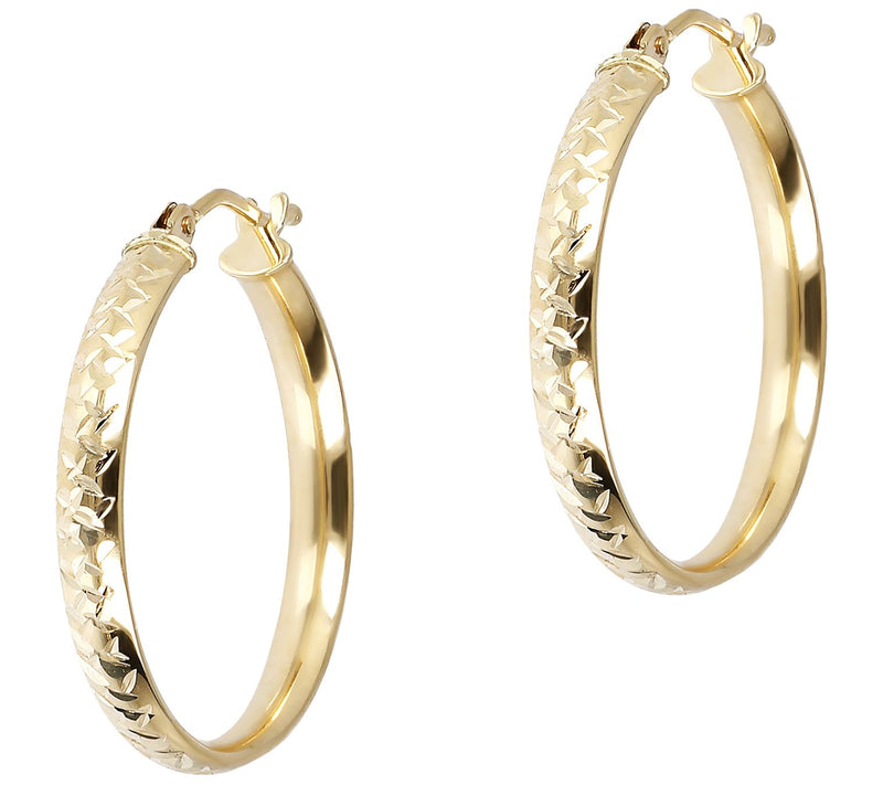 EternaGold 7/8" Diamond Cut Round Hoop Earrings, 14K Gold — Main view