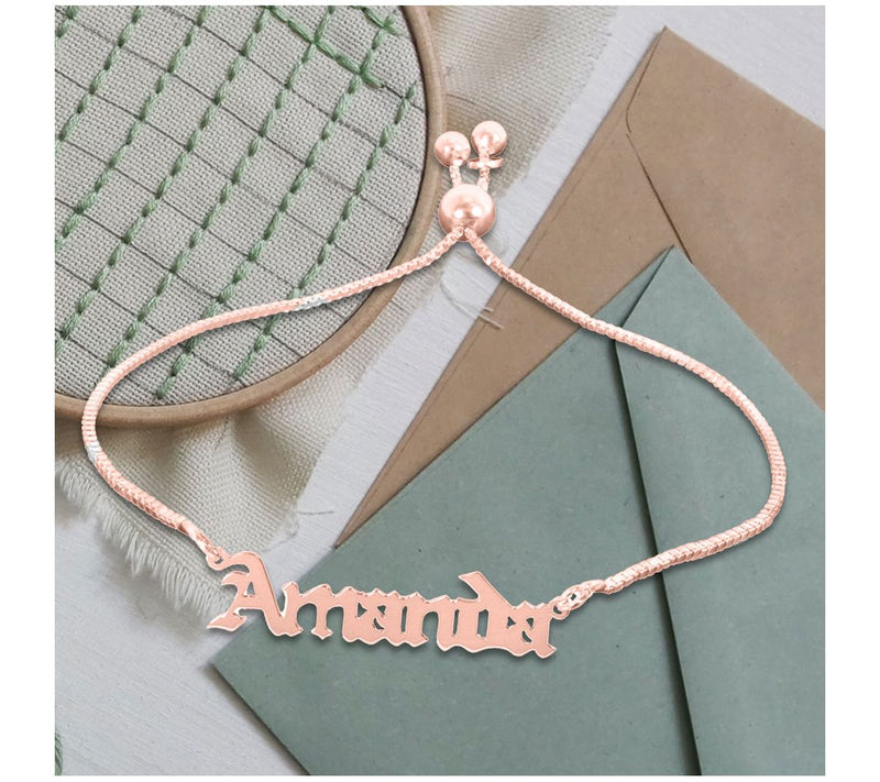 14K Rose Plated Personalized Adjustable Name Br acelet — View 4