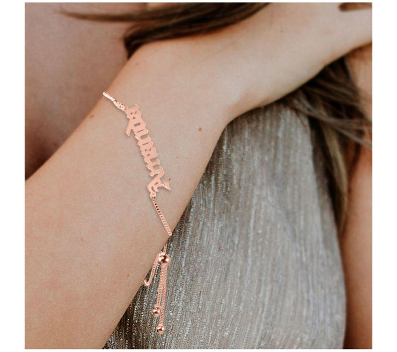 14K Rose Plated Personalized Adjustable Name Br acelet — View 5