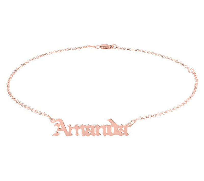 14K Rose-Plated Personalized Adjustable Name Ankle Bracelet — View 3